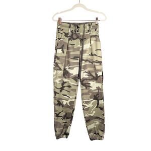 Chic Me Pants Juniors S Green Gray Camo Satin Cargo Drawstring Jogger Outdoors